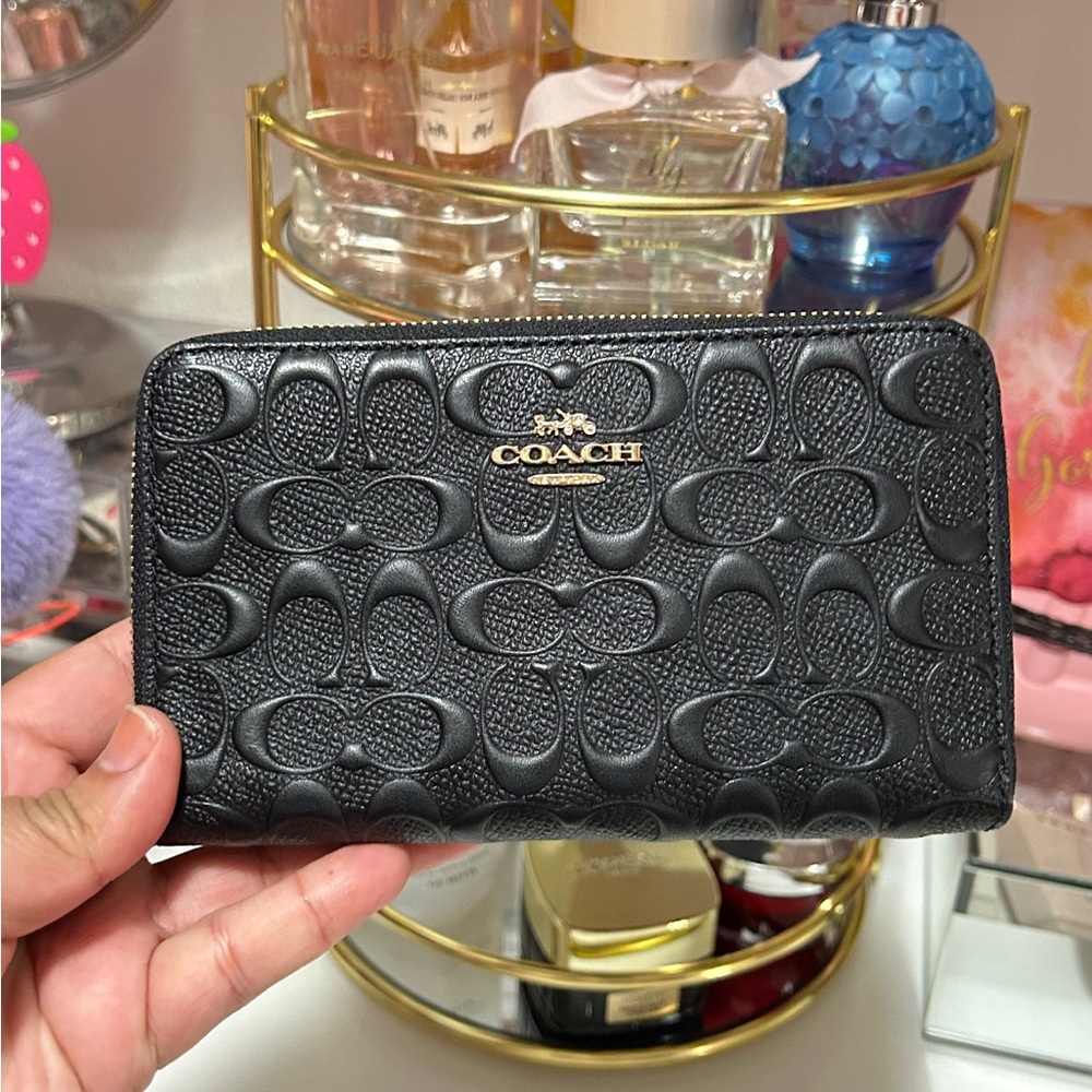 Coach Medium Black Embossed Zip Around Wallet